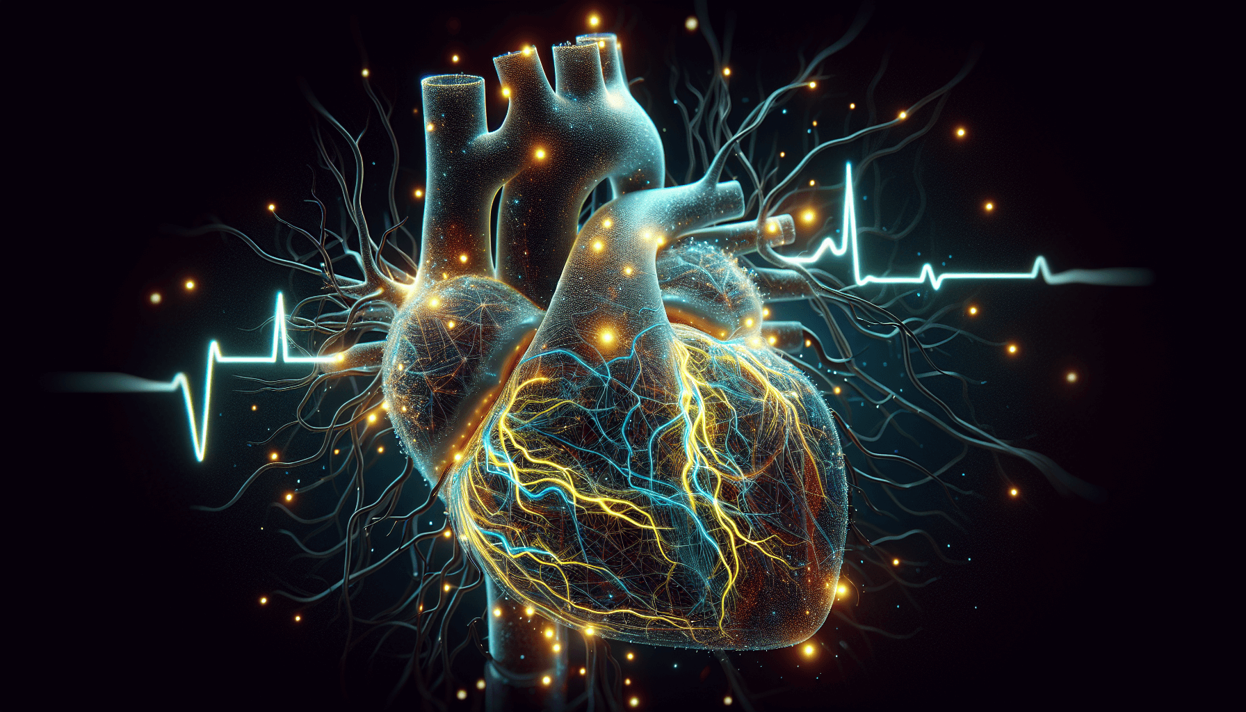 Ilustración de señales eléctricas en el corazón.