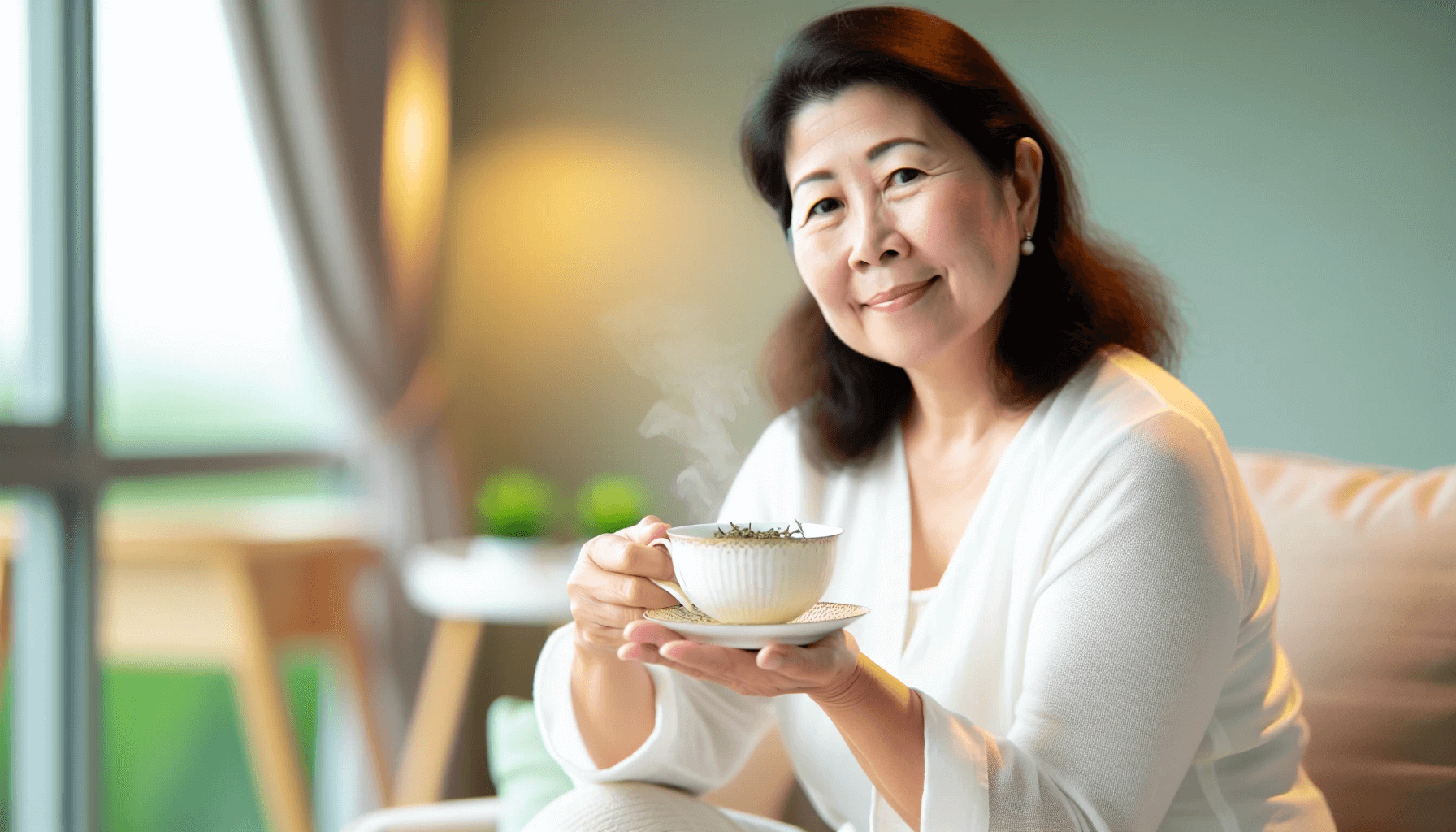 Photo of a person holding a cup of herbal tea