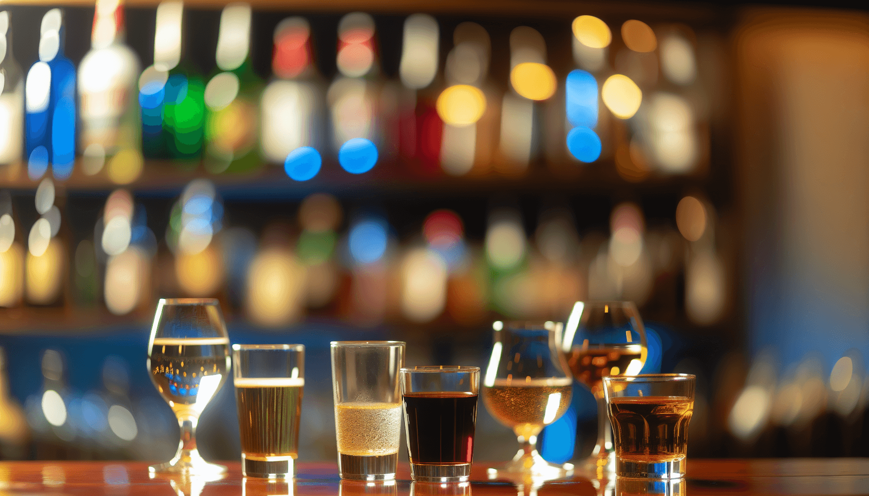 Photo of alcohol glasses with blurred background