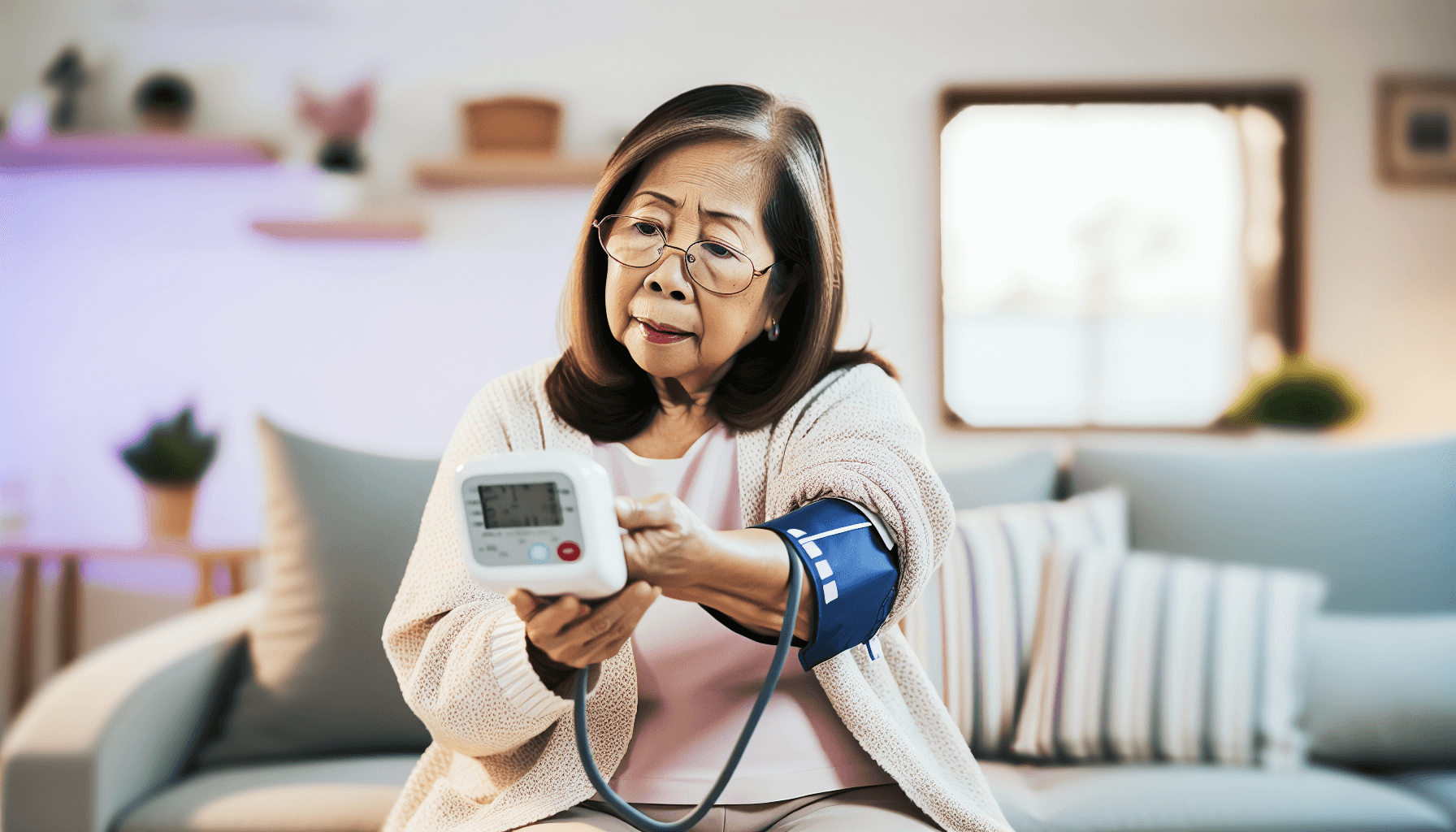 Photo of senior woman checking blood pressure