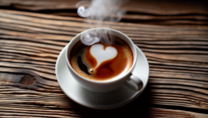Bir fincan kahve ve kalp şeklinde bir sembol