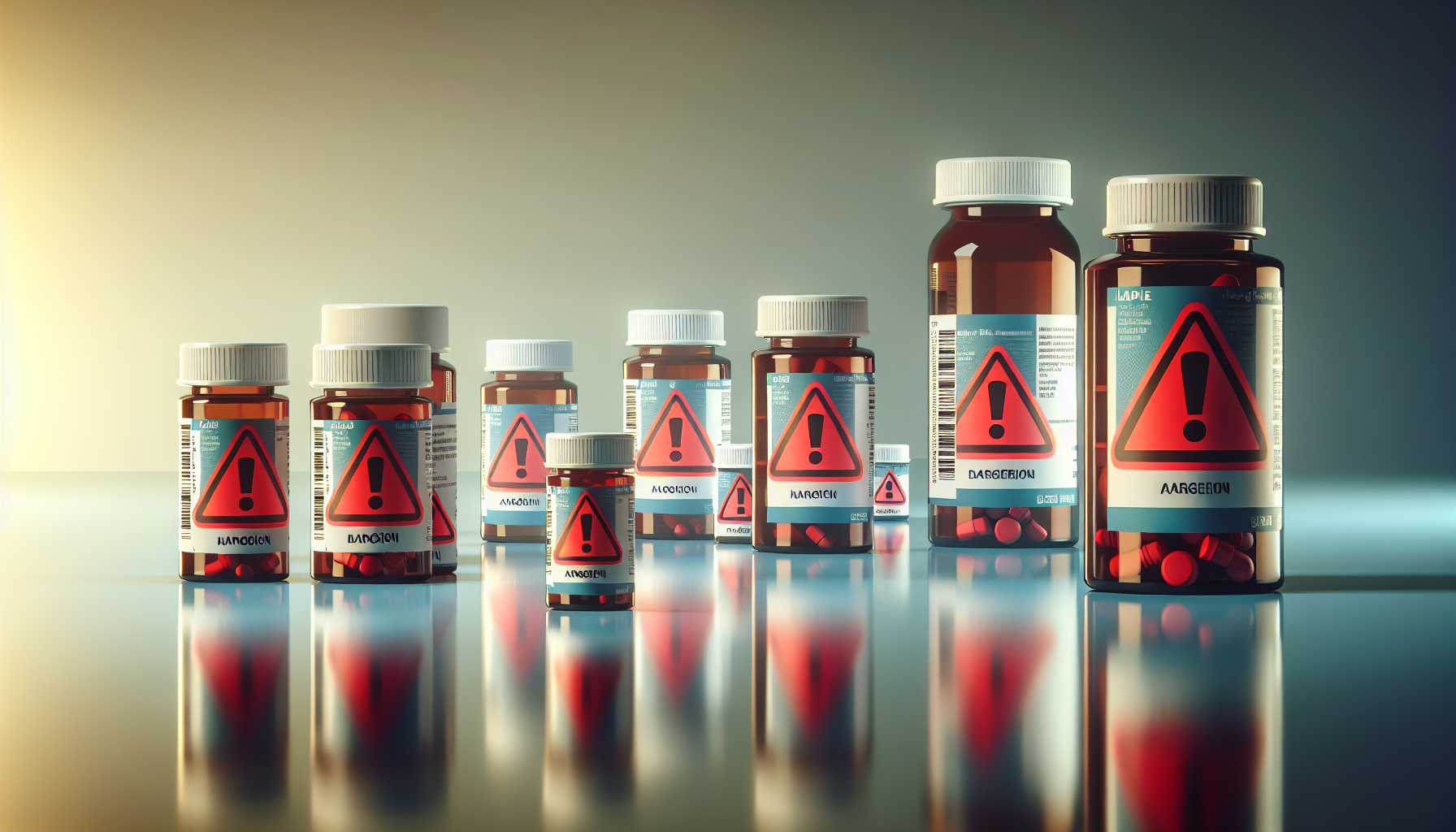 Illustration of medication bottles with warning signs